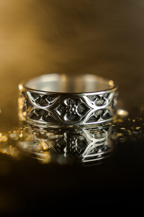 Sterling Silver Gothic Ring, Medieval Wedding Band, Handmade Fantasy Jewelry, Unique Gift for Him, Dark Silver Ring, Goth Accessories (etsy image id: 7375336676)