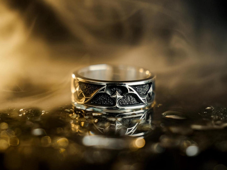 Gothic Wedding Ring Silver – Sterling Silver Medieval Band with Blackened Details | Unique Dark Romance Jewelry for Him and Her (etsy image id: 7375508410)