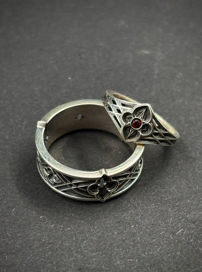 Gothic Quatrefoil Silver Ring – Sterling Silver Medieval Band with Architectural Cross Detail | Unique Gothic Wedding or Statement Ring (etsy image id: 7423618581)