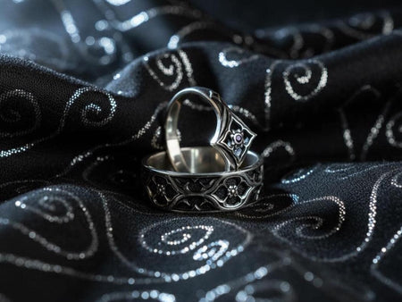 Gothic Sterling Silver Wedding Ring Set: Floral Gemstone Rosettes
