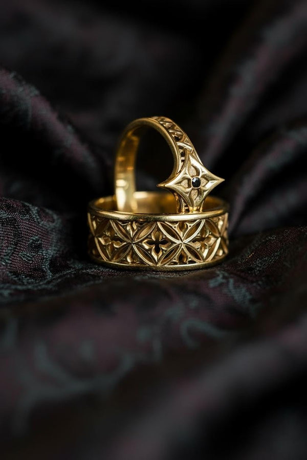Gothic Sterling Silver Wedding Ring Set: Cathedral Medieval Jewelry