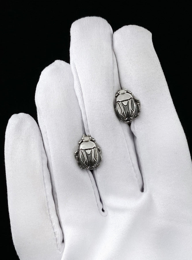 Handmade Sterling Silver Beetle Earrings: Insect Jewelry (etsy image id: 7388555389)