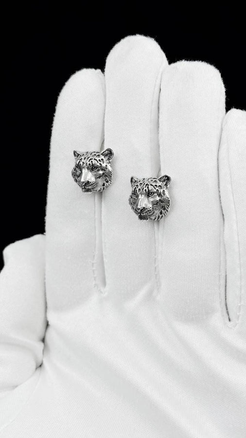Oxidized Sterling Silver Snow Leopard Earrings: Handmade Animal Jewelry (etsy image id: 7398426705)
