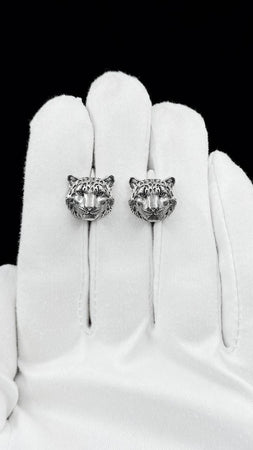 Oxidized Sterling Silver Snow Leopard Earrings: Handmade Animal Jewelry (etsy image id: 7391213967)