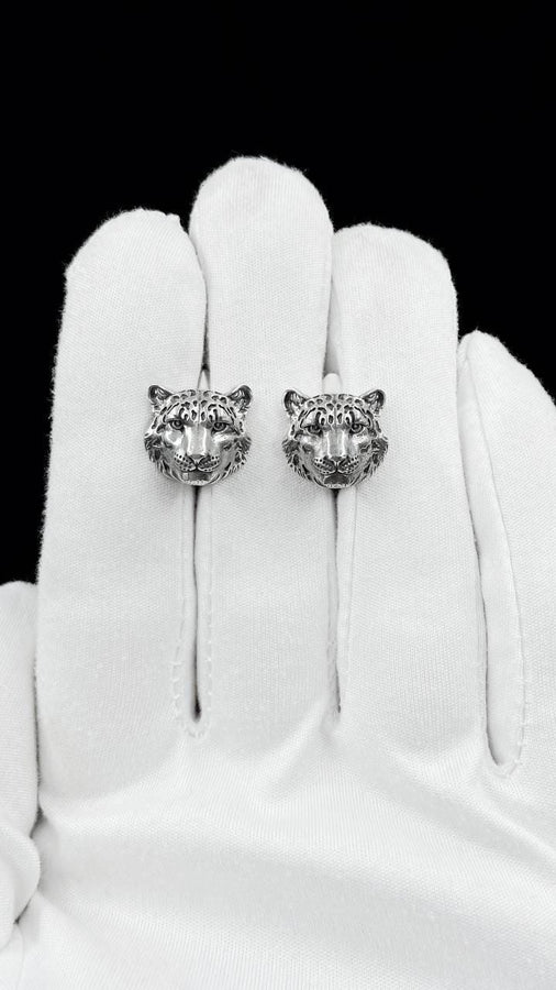 Oxidized Sterling Silver Snow Leopard Earrings: Handmade Animal Jewelry (etsy image id: 7398426705)