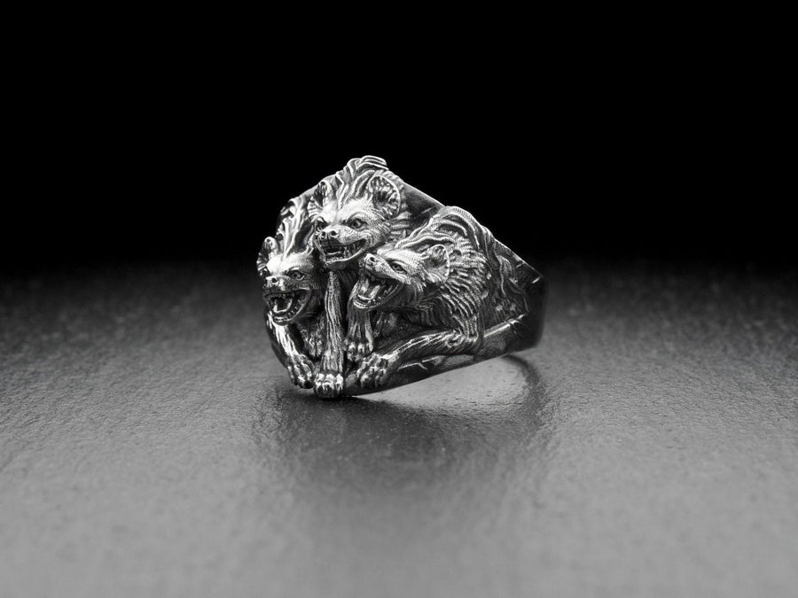 hyenas ring	hyena silver ring	hyena silver jewelry	Hyänenring	bague hyènes	lion king hyena	hyenas	hyenas gift	wild dog lover	wild dog jewelry	african souvenir	beast ring	beast silver ring (etsy image id: 7397082995)