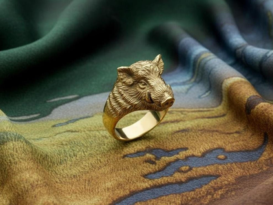 Sterling Silver Boar Head Ring: Handmade Animal Jewelry