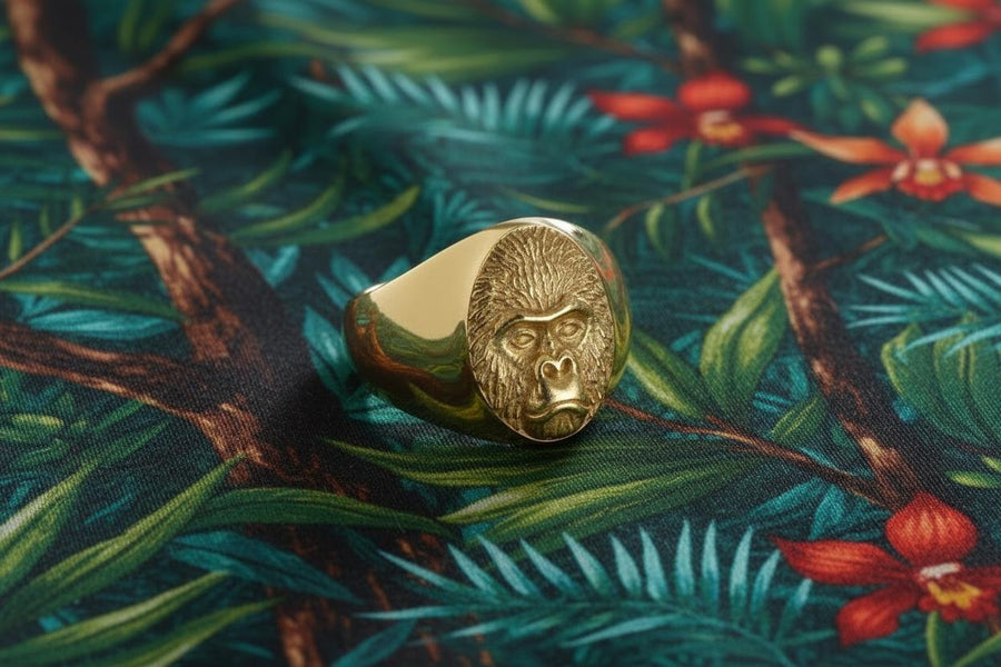 Looking for a unique and stylish ring that will make a statement? Check out our silver gorilla ring! Handcrafted with the utmost attention to detail, this stunning piece features a beautifully detailed gorilla design in solid sterling silver. (etsy image id: 4865275743)
