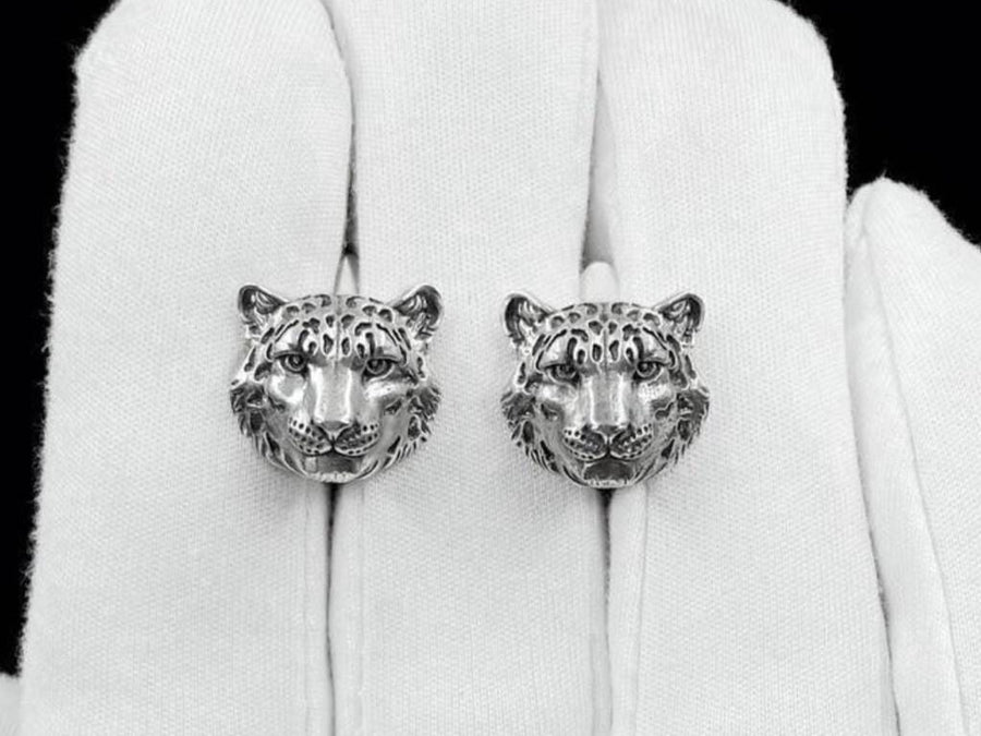 Oxidized Sterling Silver Snow Leopard Earrings: Handmade Animal Jewelry (etsy image id: 7398426705)