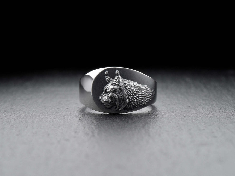 Signet ring	silver signet ring	signet silver ring	men ring	men jewelry	lynx art	lynx jewelry	lynx silver ring	anxiety ring	engagement ring	engraved ring	lynx	talisman (etsy image id: 7400266029)