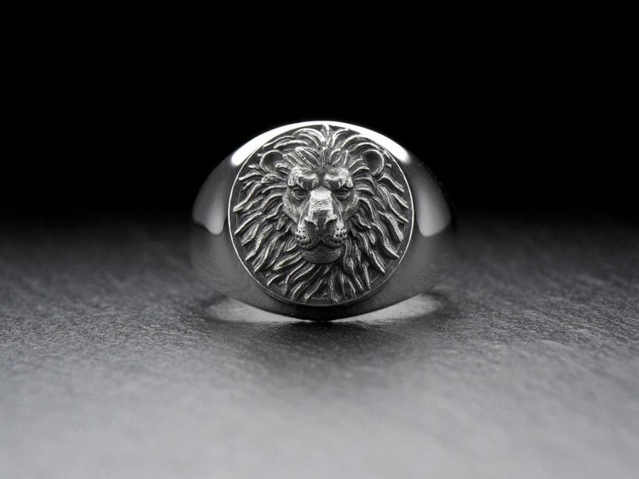 Handmade Sterling Silver Lion Head Signet Ring: Animal Jewelry (etsy image id: 7400662567)