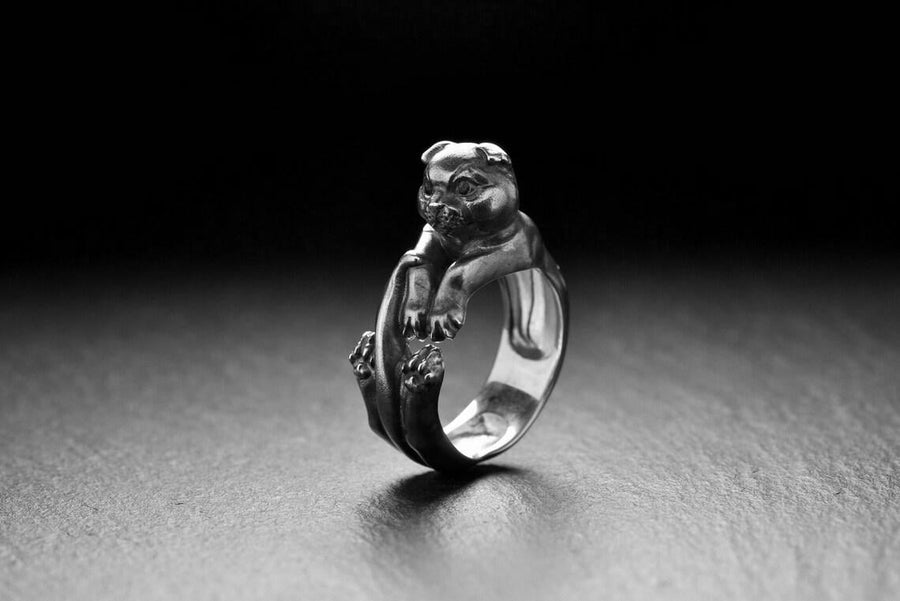 Sterling Silver Scottish Fold Cat Ring: Handmade Pet Jewelry