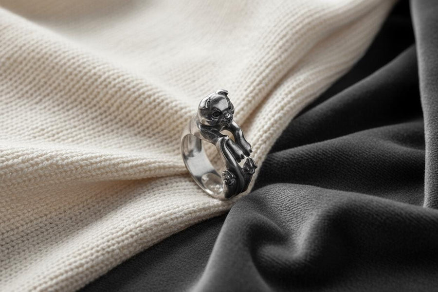 Sterling Silver Scottish Fold Cat Ring: Handmade Pet Jewelry