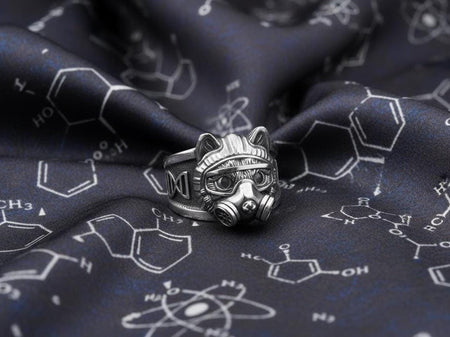 Sterling Silver Chemist Cat Ring, Science Jewelry