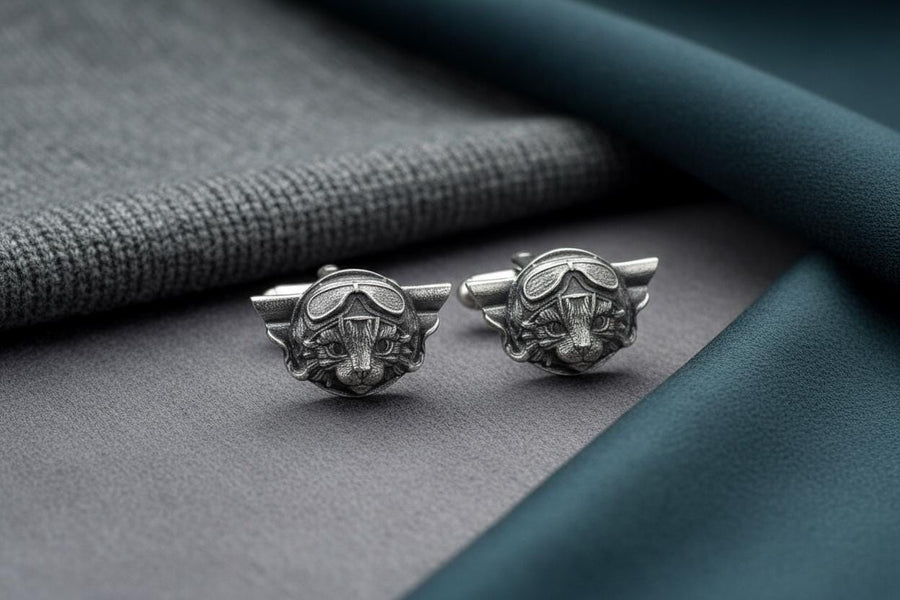 Aviator Cat Silver Cufflinks – Avant Garde Sterling Silver Cat Pilot Accessories | Unique Gift for Men and Cat Lovers (etsy image id: 7408737717)