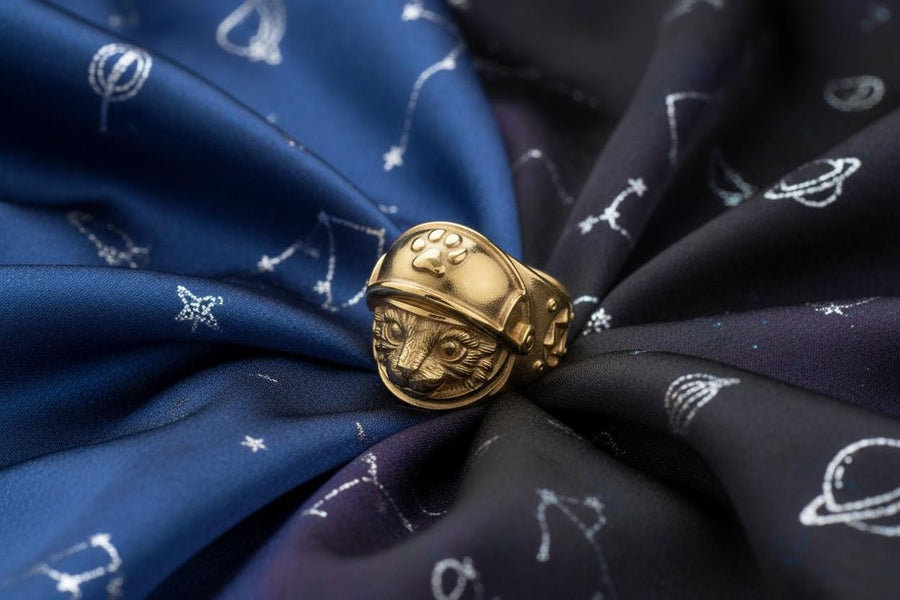 Sterling Silver Astronaut Cat Ring: Handmade Space Jewelry