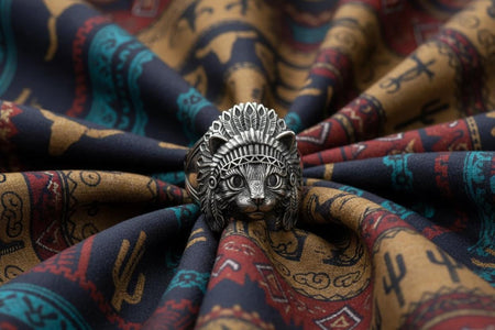 Sterling Silver Cat Ring – Boho Tribal Chief Headdress Jewelry