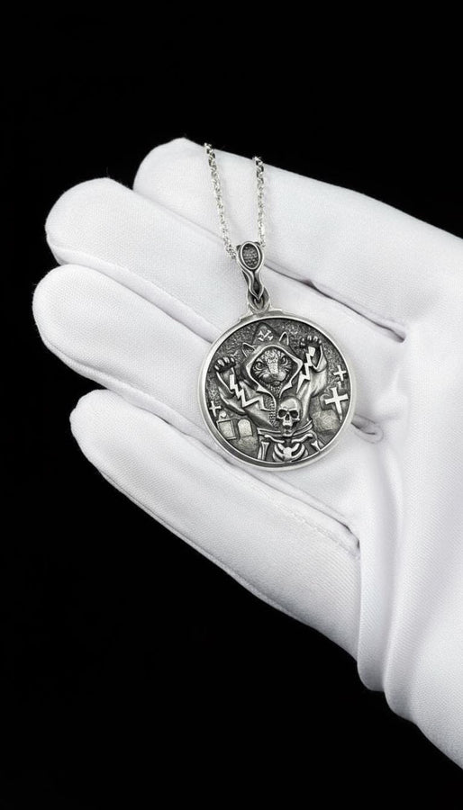 Cat Necromancer Silver Pendant – Gothic Sterling Silver Cat Jewelry with Skull and Cross Design | Mystical Pendant for Dark Souls (etsy image id: 7410037069)