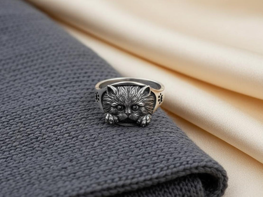 Cute Cat Silver Signet Ring – Sterling Silver Kitten Ring | Adorable Feline Jewelry Gift for Cat Lovers (etsy image id: 7412132057)