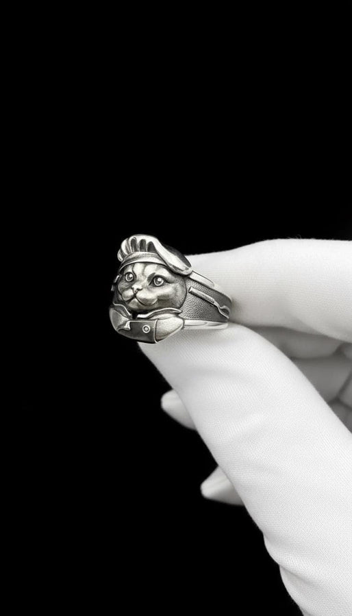 Sterling Silver Cat Chef Ring: Handmade Whimsical Culinary Jewelry (etsy image id: 7364239608)