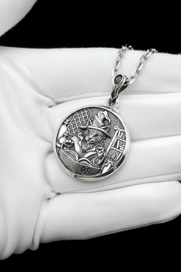 Sorcerer Cat Silver Pendant – Sterling Silver Wizard Cat Necklace | Mystic Occult Jewelry Gift for Him or Her (etsy image id: 7364624712)