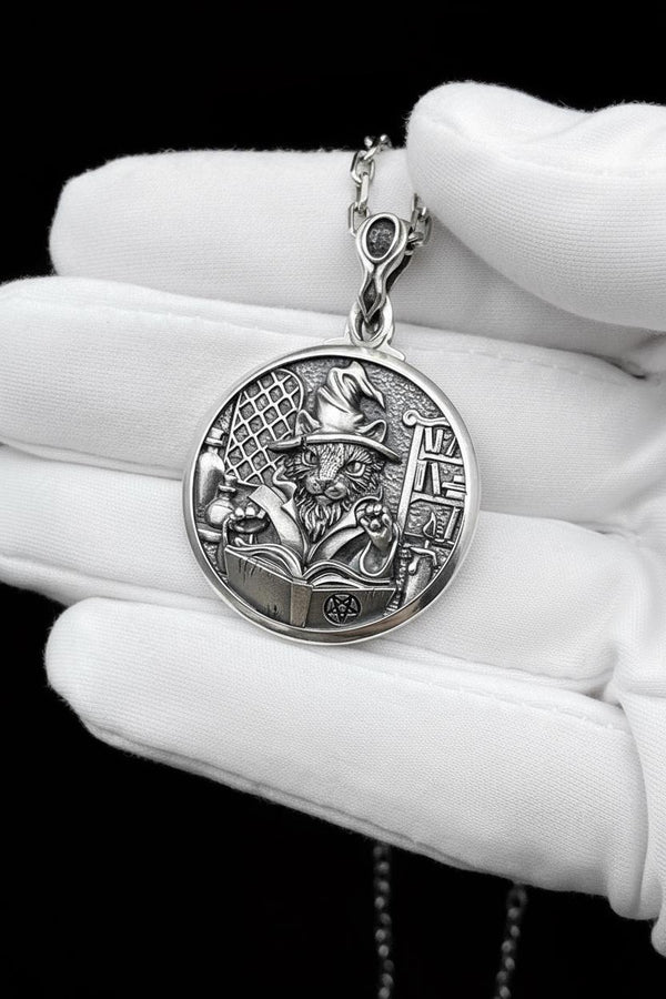 Sorcerer Cat Silver Pendant – Sterling Silver Wizard Cat Necklace | Mystic Occult Jewelry Gift for Him or Her (etsy image id: 7364624712)