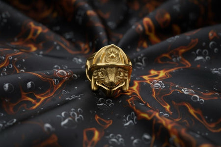 Firefighter Cat Silver Ring - Sterling Silver Hero Cat Ring, Unique Fireman Jewelry Gift for Him or Her