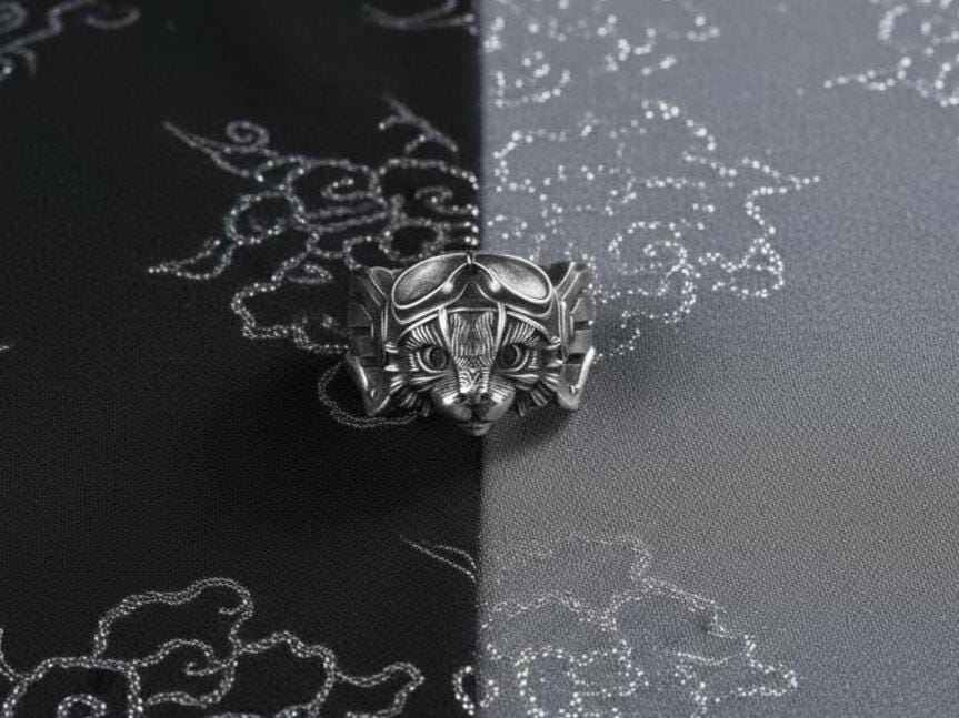 Aviator Cat Sterling Silver Ring – Steampunk Animal Jewelry