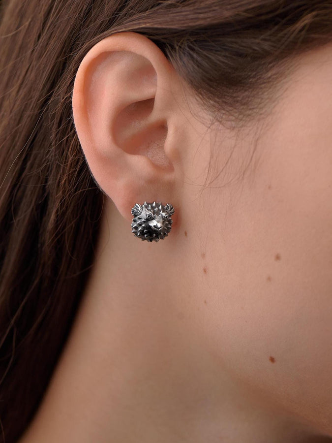 Sterling Silver Puffer Fish Earrings: Handmade Sea Jewelry (etsy image id: 5531076529)