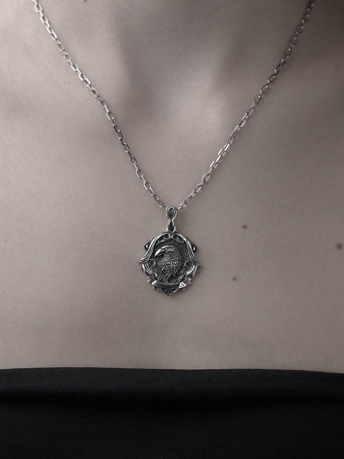 Gothic Raven Pendant Necklace: Sterling Silver Victorian Occult Jewelry (etsy image id: 5382482950)