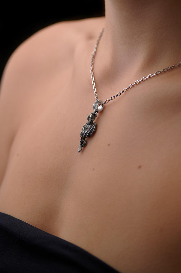 Dragon	Flying dragon	dragon jewelry	sterling silver	silver	pendant	dungeons and dragons (etsy image id: 7689578316)