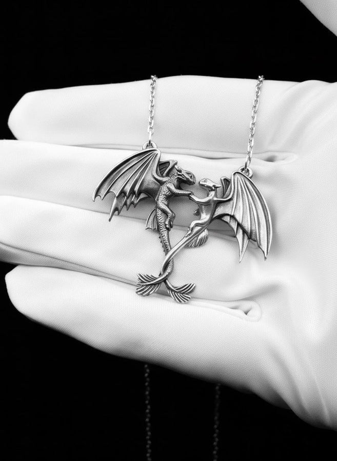 Sterling Silver Dragons Pendant: Handmade Fantasy Necklace (etsy image id: 7207192419)