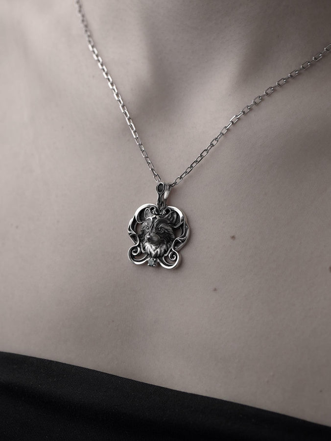 Sterling Silver Raccoon Pendant 925, Handmade Filigree Nature Animal Necklace Charm with Green Gem Accent, Chic Vintage Gift for Her or Him (etsy image id: 5795454733)