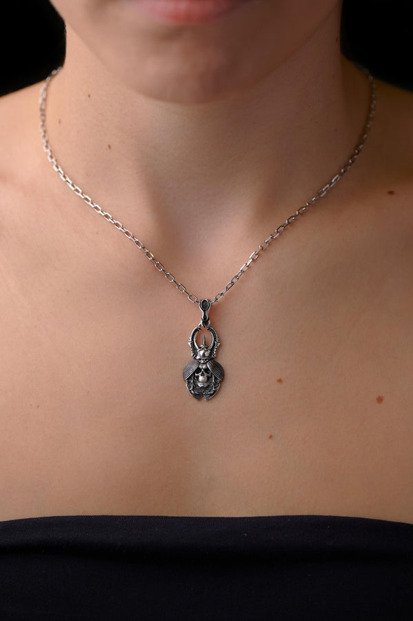 Sterling Silver Skull Beetle Mask Pendant: Oxidized Handmade Jewelry (etsy image id: 7417695935)