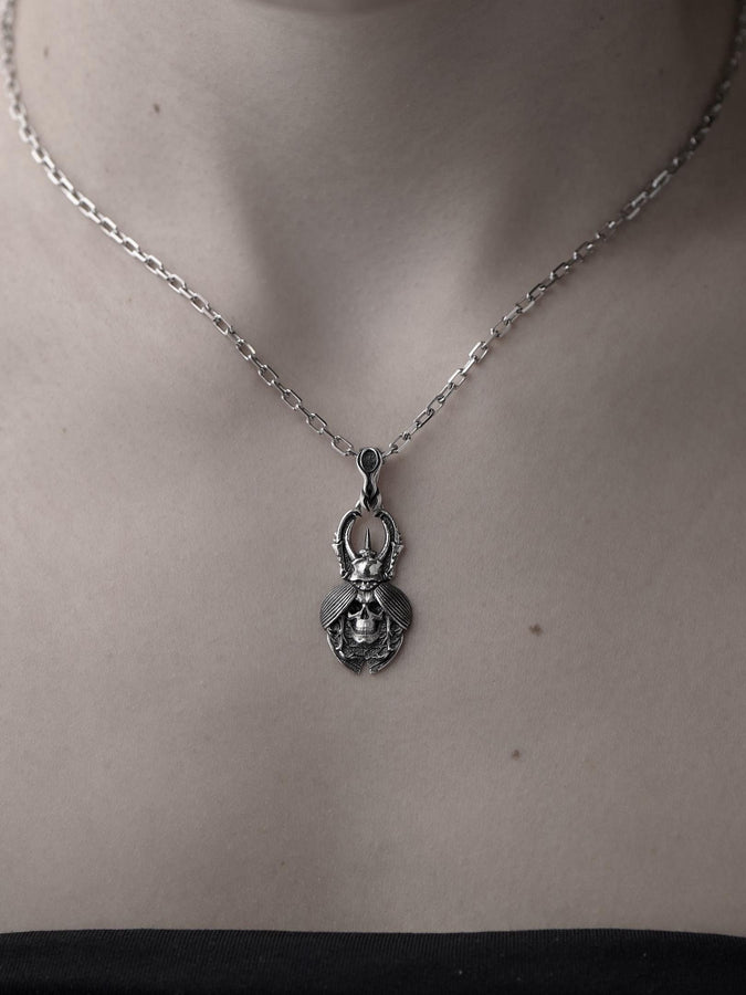 Sterling Silver Skull Beetle Mask Pendant: Oxidized Handmade Jewelry (etsy image id: 7417695935)