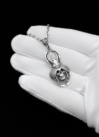 Sterling Silver Skull Beetle Mask Pendant: Oxidized Handmade Jewelry (etsy image id: 7417695935)