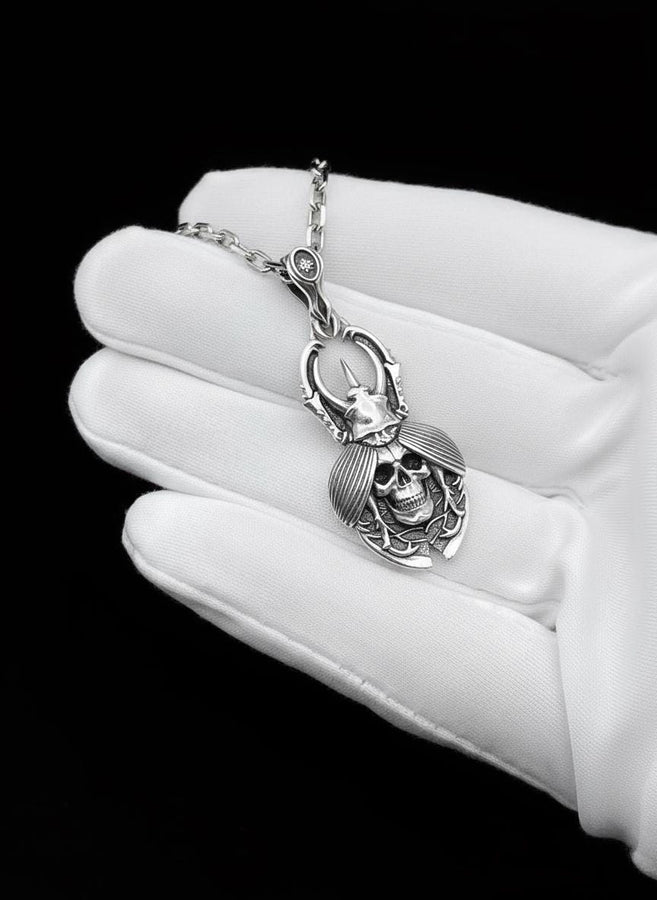 Sterling Silver Skull Beetle Mask Pendant: Oxidized Handmade Jewelry (etsy image id: 7417695935)