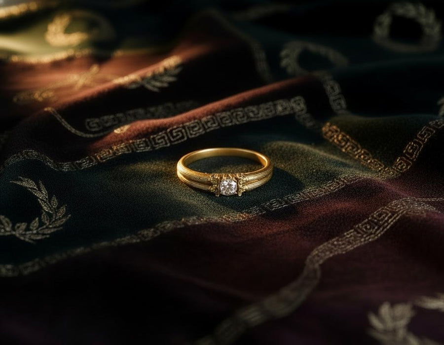 A handcrafted sterling silver ring inspired by ancient Greek architecture, featuring vertical column grooves and a raised stone bezel. The Art Deco influence enhances the structured design, giving it a refined yet historical appearance. Excellent for proposal moments, themed weddings, or collectors who love architectural motifs in fine jewelry. (etsy image id: 6163725531)