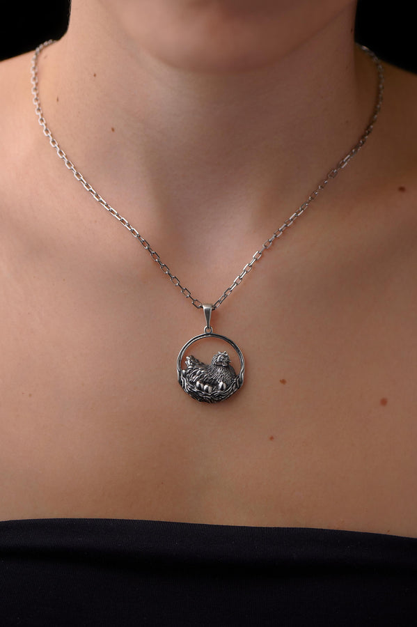 Sterling Silver Chicken Pendant Necklace: Hen and Eggs, Farm Animal Jewelry (etsy image id: 7000289398)
