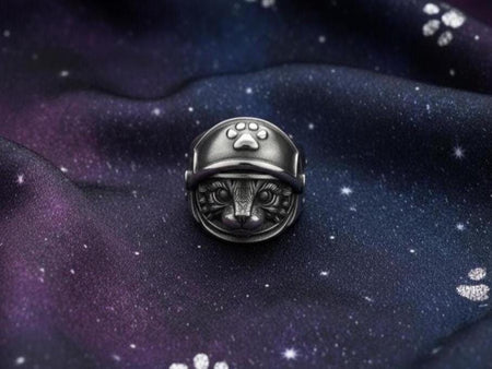 Sterling Silver Astronaut Cat Ring: Handmade Space Jewelry