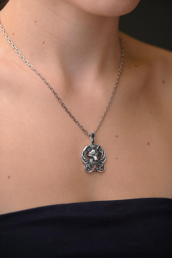 Gothic Fox Pendant Silver – Sterling Silver Fox Necklace with Red Gem | Mystical Totem Jewelry for Men and Women (etsy image id: 5379648110)