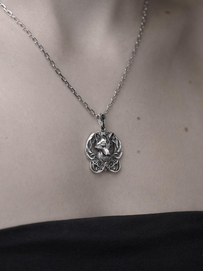 Gothic Fox Pendant Silver – Sterling Silver Fox Necklace with Red Gem | Mystical Totem Jewelry for Men and Women (etsy image id: 5379648110)