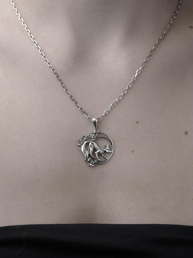 Sterling Silver Fox Necklace: Flower Art Animal Pendant (etsy image id: 5531050021)