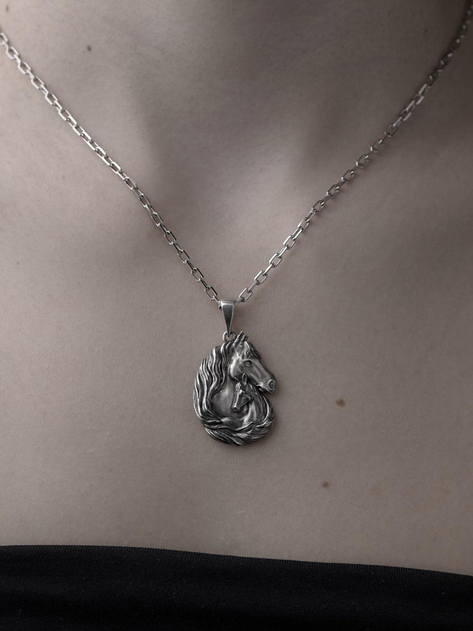 Silver Pendant Horse and Foal, Horse Lovers Gift, Horse Head Necklace, Horse Pendant, Handmade Equestrian Jewelry, Animal Lovers Jewelry (etsy image id: 7305583221)