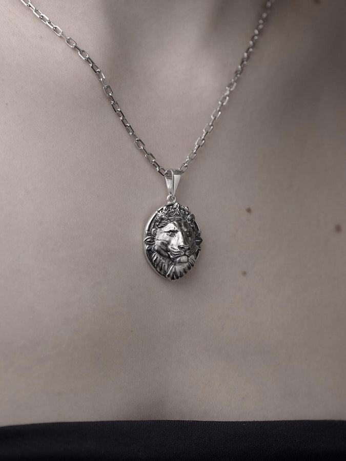 Sterling Silver Lioness Head Pendant: Handmade Wild Cat Necklace