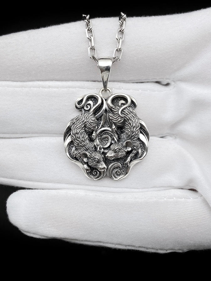 Gothic Mice Pendant Silver – Sterling Silver Dual Mouse Necklace | Symbolic Gothic Totem Jewelry for Him and Her (etsy image id: 7372681910)