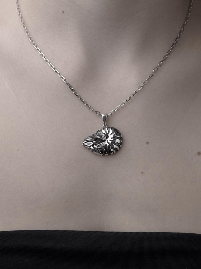 Sterling Silver Nautilus Pendant: Oxidized Sea Creature Jewelry (etsy image id: 7372641314)