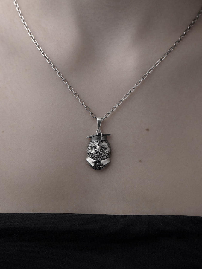 Sterling Silver Owl Scientist Pendant: Handmade Bird Necklace (etsy image id: 7235723335)