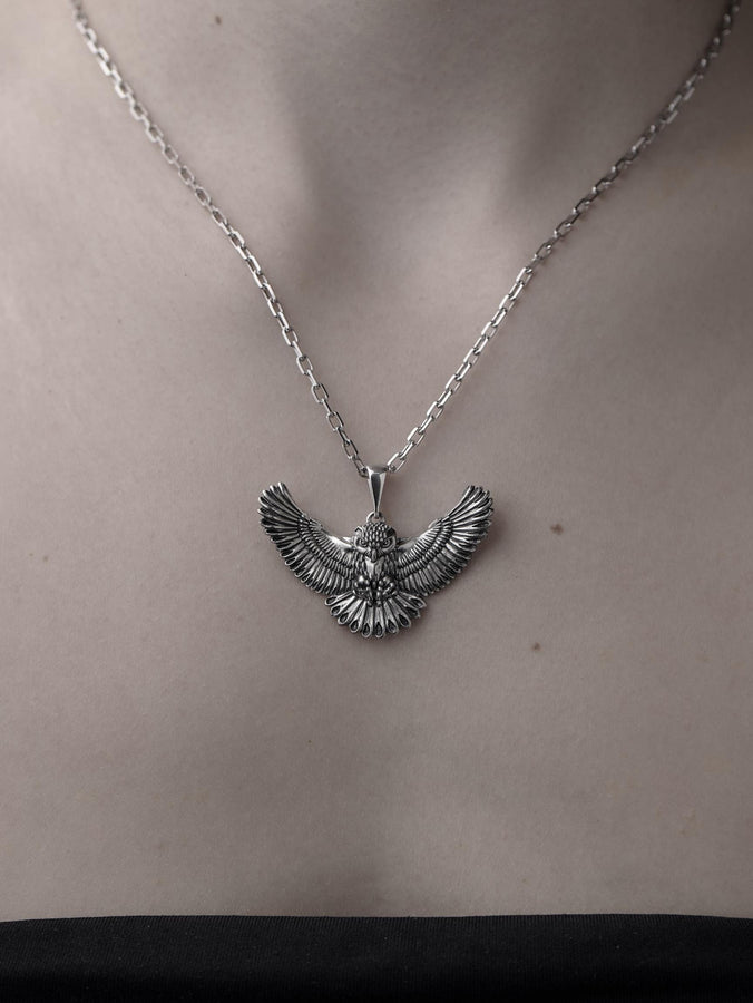 owl pendant	owl necklace	owl jewelry	silver owl pendant	owl necklace men	pendentif chouette (etsy image id: 6995273068)