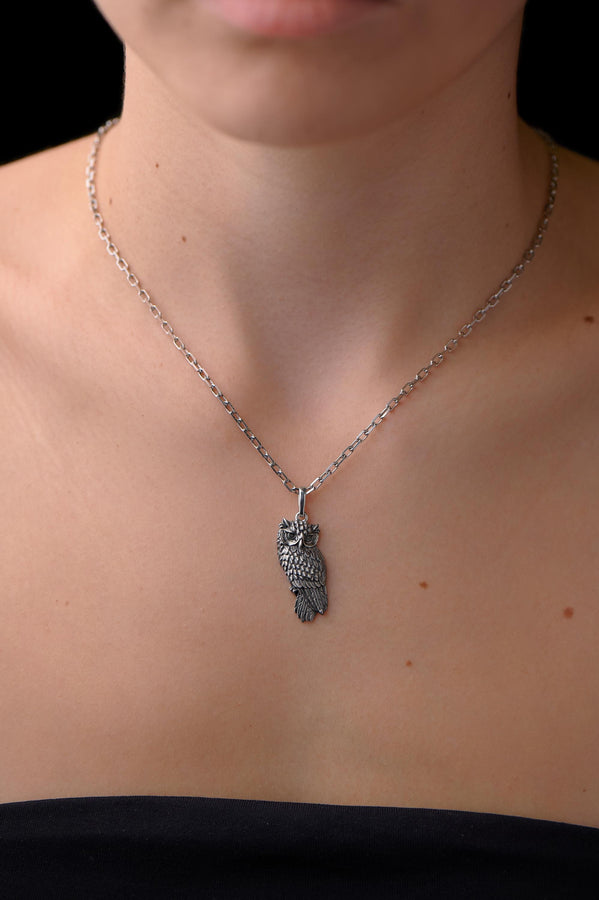 owl pendant	owl necklace	owl jewelry	silver owl pendant	owl necklace men	pendentif chouette __etsy:4195413779